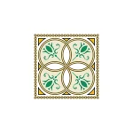 Green floral stencil pattern with four circular designs, bordered with a beaded frame, perfect for decorative painting.