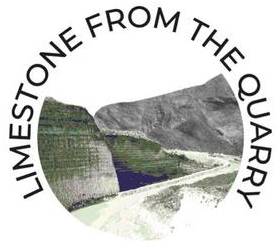 Quarry landscape with steep rock faces and the text "Limestone From The Quarry" curved above.